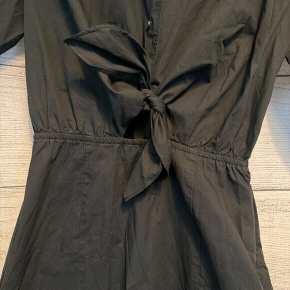 Thakoon Black Poplin Tie-Front Midi Shirt Dress - Picture 2 of 4